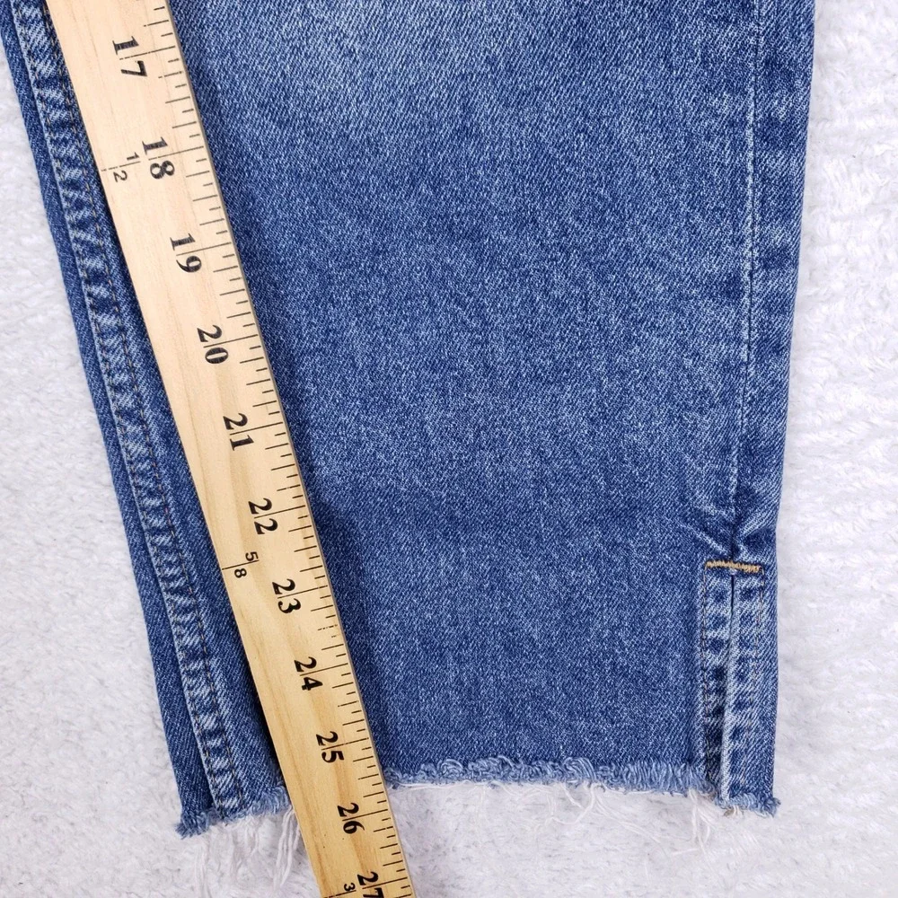 H&M‎ Divided Womens High Waist Straight Leg Blue Jeans Button Fly Raw Hem Size 4